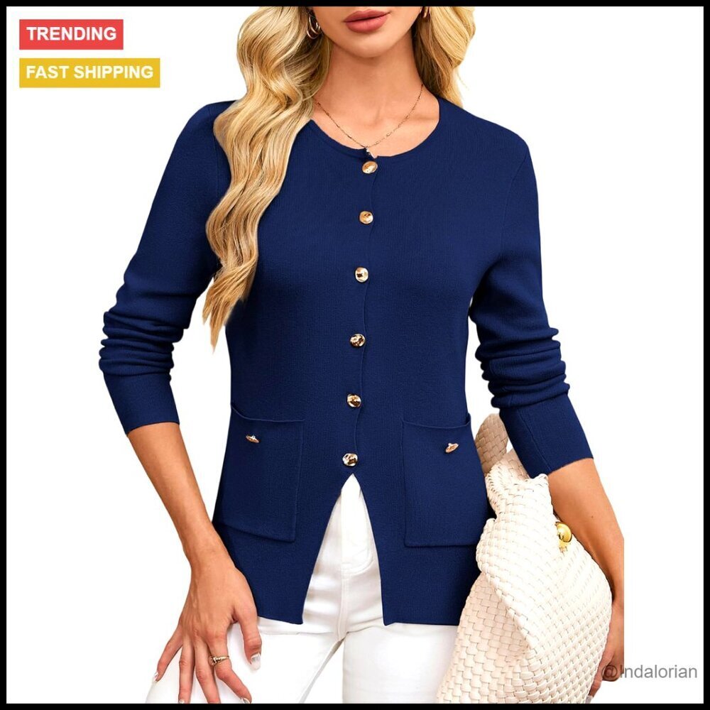Slim Fit Knit Blazer Cardigan Long Sleeve Crew Neck Business Casual Chic